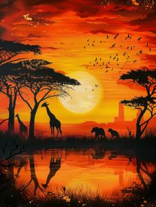 African Sunset Landscape PowerPoint clipart graphic preview.