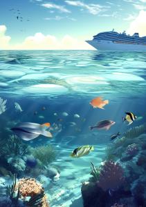 Underwater Marine Life PowerPoint clipart graphic preview.