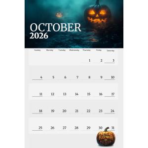 Halloween October Calendar Customizable PowerPoint clipart graphic preview.