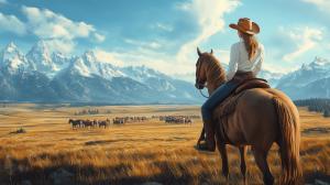 Equestrian Landscape Serenity PowerPoint clipart graphic preview.