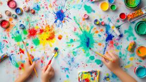 Colorful Art Supplies Scene PowerPoint clipart graphic preview.