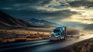 Truck on Winding Road PowerPoint clipart graphic preview.