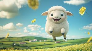 Joyful Cartoon Sheep Scene PowerPoint clipart graphic preview.