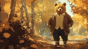 Whimsical Autumn Bear PowerPoint clipart graphic preview.