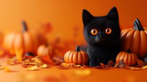 Halloween Cat and Pumpkins PowerPoint clipart graphic preview.