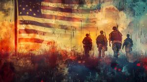 Veterans Day Soldiers and American Flag PowerPoint clipart graphic preview.