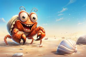 Happy Cartoon Crab PowerPoint clipart graphic preview.