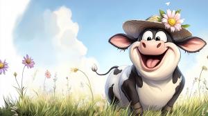 Happy Cartoon Cow Background PowerPoint clipart graphic preview.
