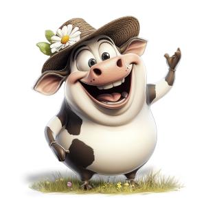 Cartoon Biped Cow Presenting PowerPoint clipart graphic preview.