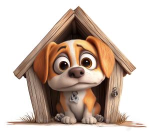 Sad Dog In The Doghouse PowerPoint clipart graphic preview.