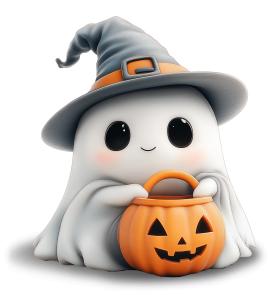 Cute Ghost Trick Or Treat PowerPoint clipart graphic preview.