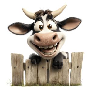 Happy Cow Leaning On Fence PowerPoint clipart graphic preview.