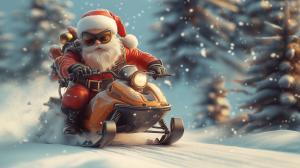 Santa on Snowmobile Adventure PowerPoint clipart graphic preview.