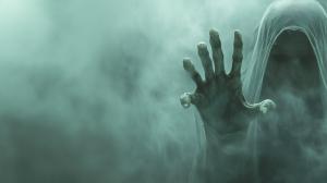 Ghostly Figure in Fog Background Image PowerPoint clipart graphic preview.