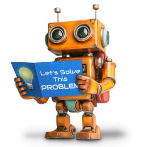 Retro Robot Holding Instructions - Customizable PowerPoint clipart graphic preview.