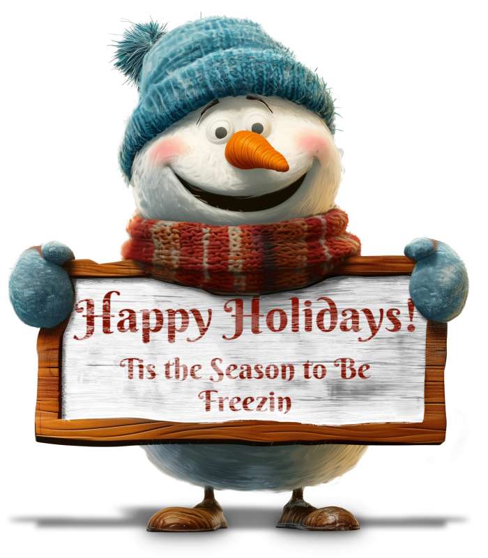 High-resolution customizable clipart of Festive Smiling Snowman Holding Sign - Customizable Clipart, designed for seasonal marketing campaigns, corporate event presentations, and holiday promotions.