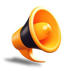 Stylized Megaphone PowerPoint clipart graphic preview.