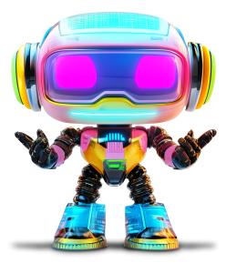 Vibrant Cyber Robot Character PowerPoint clipart graphic preview.