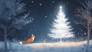 Winter Fox Christmas Scene PowerPoint clipart graphic preview.