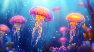 Jellyfish Ocean Life Background PowerPoint clipart graphic preview.