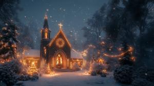Christmas Eve Church Scene PowerPoint clipart graphic preview.
