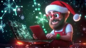 High Tech Christmas Worker PowerPoint clipart graphic preview.