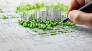 Green Environmental Architecture PowerPoint clipart graphic preview.