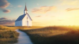 Country Church Sunset Scene PowerPoint clipart graphic preview.