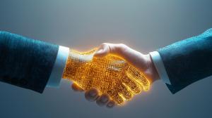 Digital Handshake Concept Background PowerPoint clipart graphic preview.