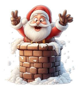 Santa In Chimney PowerPoint clipart graphic preview.