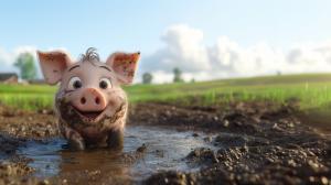 Joyful Piglet in Mud PowerPoint clipart graphic preview.