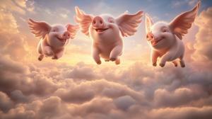 Whimsical Flying Pigs PowerPoint clipart graphic preview.