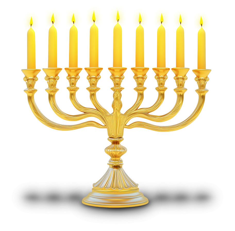 High-resolution clipart illustration of Golden Menorah Lit Clipart, designed for interfaith community outreach, spiritual wellness programs, and mindfulness-focused personal growth seminars.