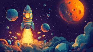 Cartoon Rocket Blast Off Background PowerPoint clipart graphic preview.