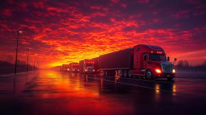 Trucks at Sunset PowerPoint clipart graphic preview.