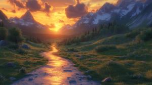 Serene Mountain Sunset PowerPoint clipart graphic preview.