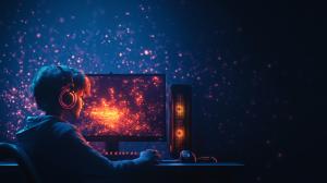 Young Gamer in Action Background Image PowerPoint clipart graphic preview.