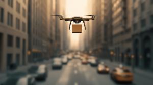 Drone Delivery in City PowerPoint clipart graphic preview.