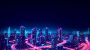Futuristic Neon Cityscape PowerPoint clipart graphic preview.
