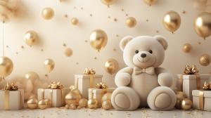Teddy Bear Birthday Scene PowerPoint clipart graphic preview.
