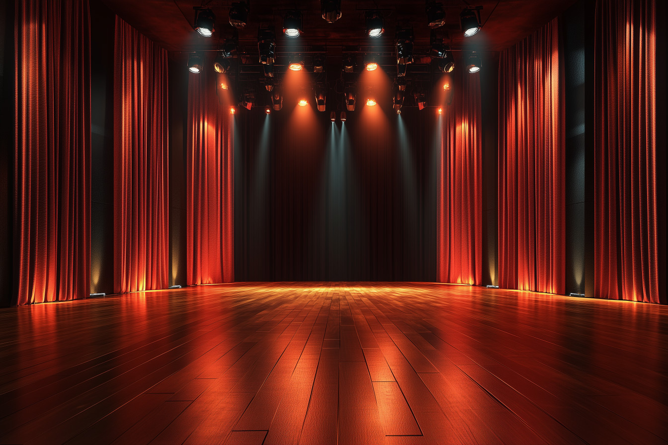 High-resolution clipart illustration of Theatrical Stage Background

, designed for digital podcast broadcasting, multimedia content creation, and live entertainment event promotions.