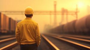 Industrial Worker Sunset Scene PowerPoint clipart graphic preview.