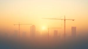 Urban Construction at Sunrise PowerPoint clipart graphic preview.