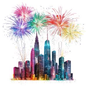 City Fireworks Celebration PowerPoint clipart graphic preview.