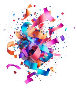 Confetti and Ribbons Exposion PowerPoint clipart graphic preview.