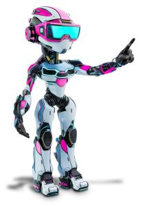 Cyber Bot Pointing PowerPoint clipart graphic preview.