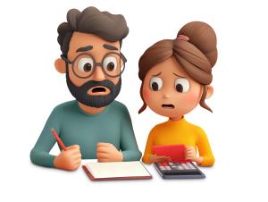 Couple Worried Calculations PowerPoint clipart graphic preview.