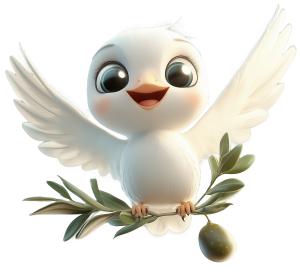 Cartoon Dove With Olive Branch PowerPoint clipart graphic preview.