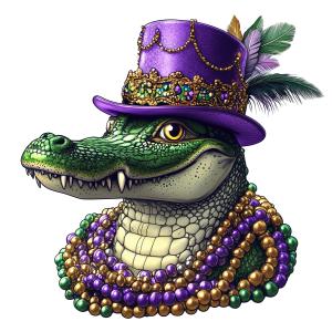 Mardi Gras Alligator PowerPoint clipart graphic preview.