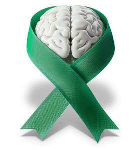 Brain and Green Ribbon for Mental Health Awareness PowerPoint clipart graphic preview.
